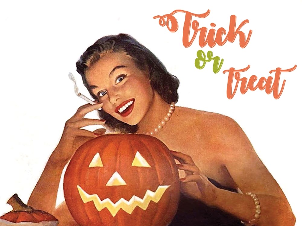 Pin Up Smoking Hot Girl With A Pumpkin