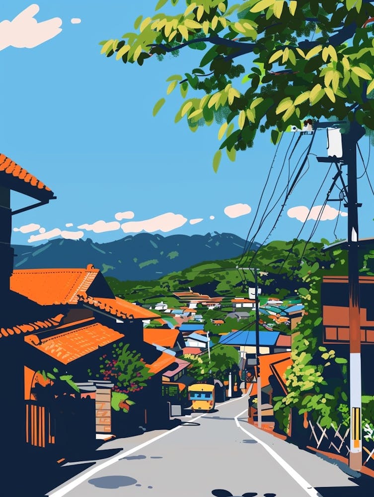 Yufuin Japan Colourful Illustration