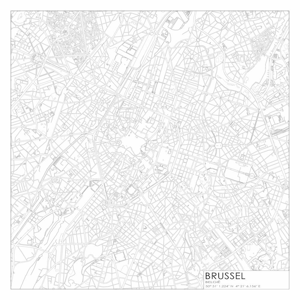 Brussel Belgie Stadtplan Schwarz auf Weiß Blaupausen-Design