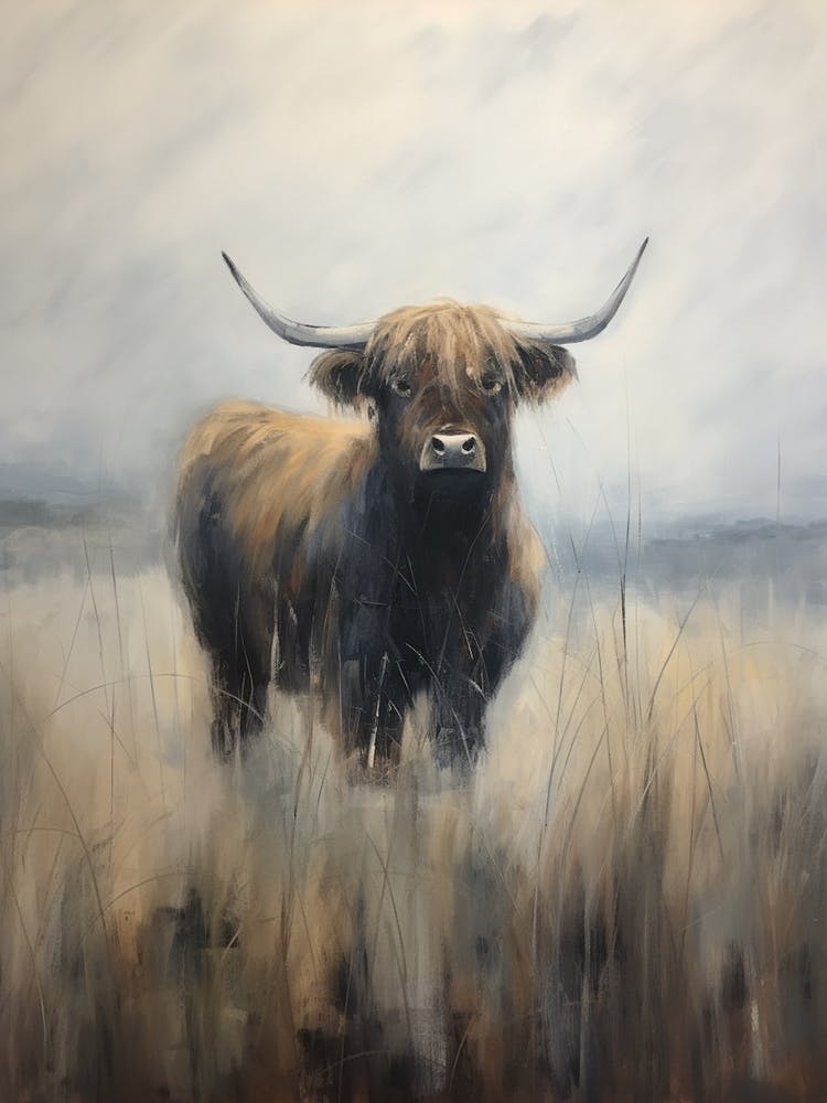 Stormy Impressionism Style Painting Of Highland Bull 1