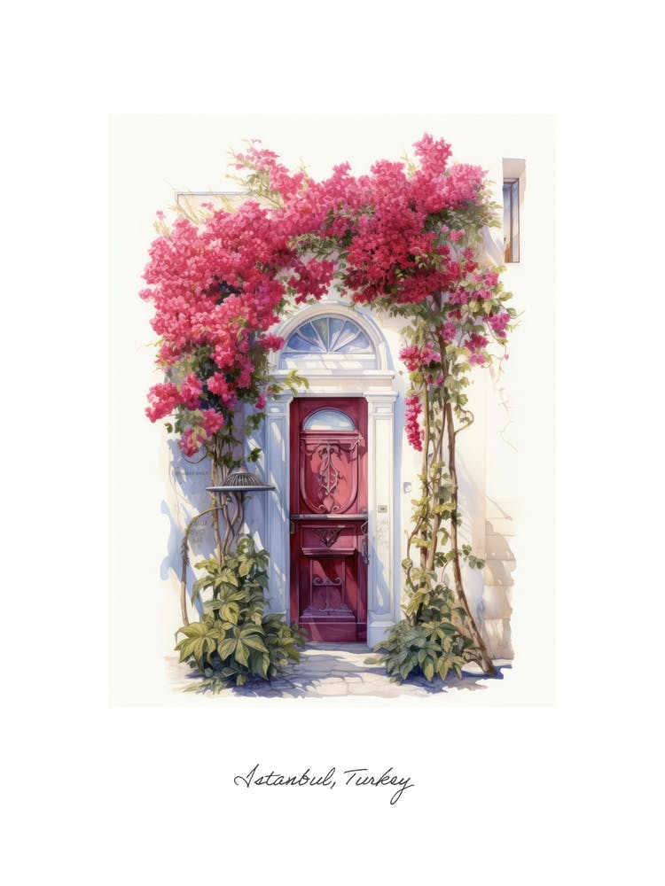 Istanbul, Turkey   Mediterranean Doors Watercolour Painting 3 Poster