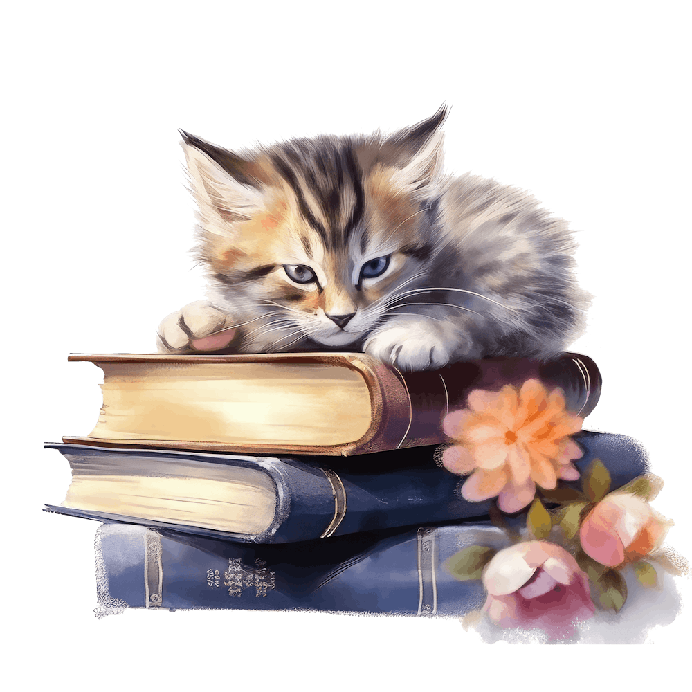 Cat Sleeping On Books 3