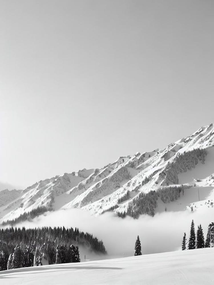 Coronet Peak, New Zealand Black And White Skiing Poster