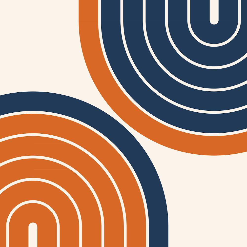 Midcentury Modern Geometric Rainbow Xxiii In Navy Blue And Orange 02