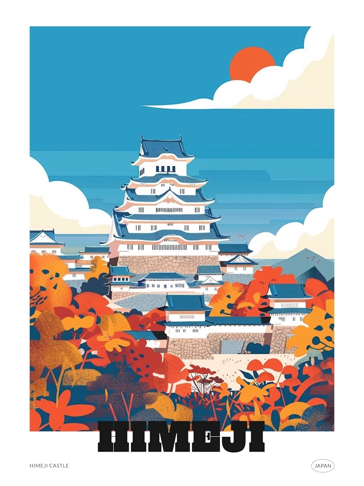 Himeji Castle Japan 6 Colourful Illustration Poster