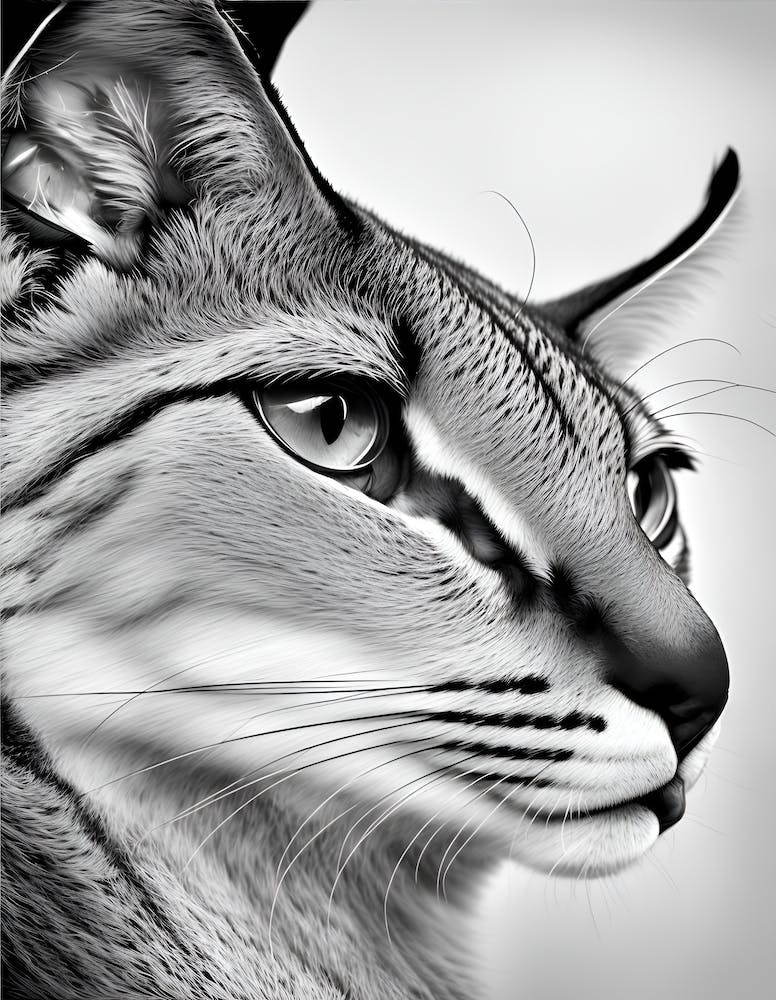 Gros plan d'un Caracal Noir et Blanc