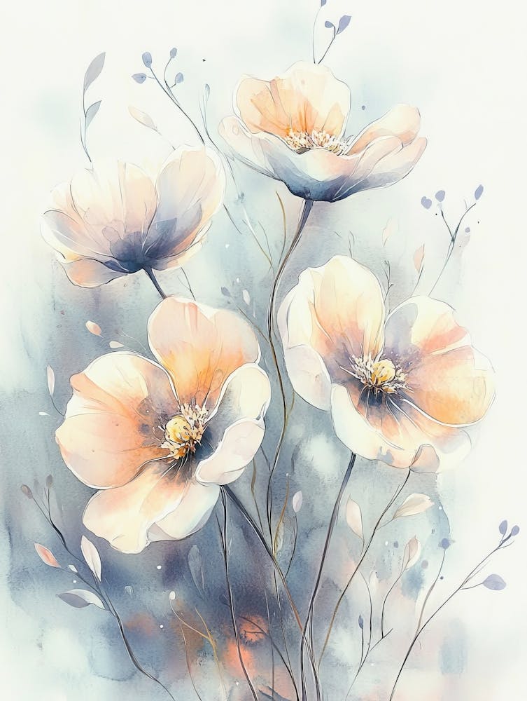 Aquarellzeichnung von Blumen in sanften Farben