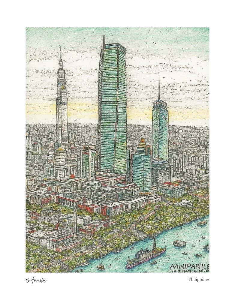 Manila Philippines Drawing Pencil Style 2 Travel Poster