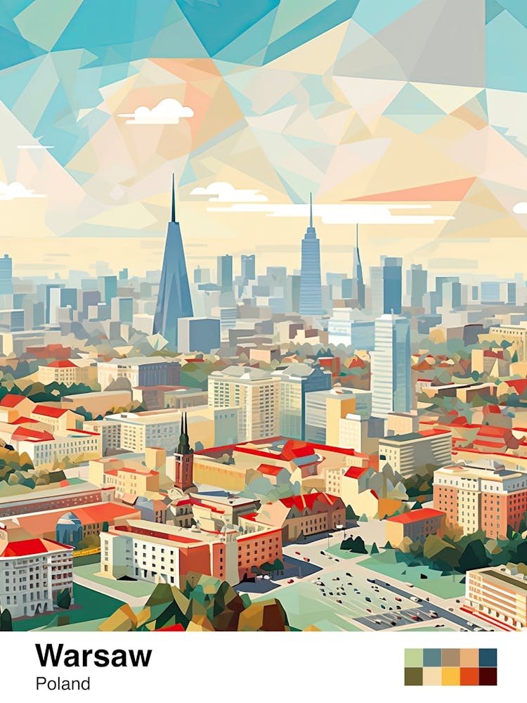 Warsaw, Poland, Geometric Illustration 1 Poster