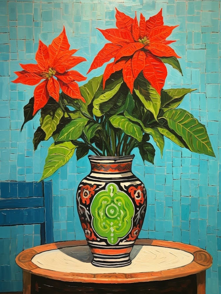 Flowers In A Vase Still Life Painting Poinsettia 3