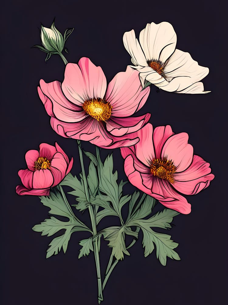 Fleurs Roses Sur Fond Noir