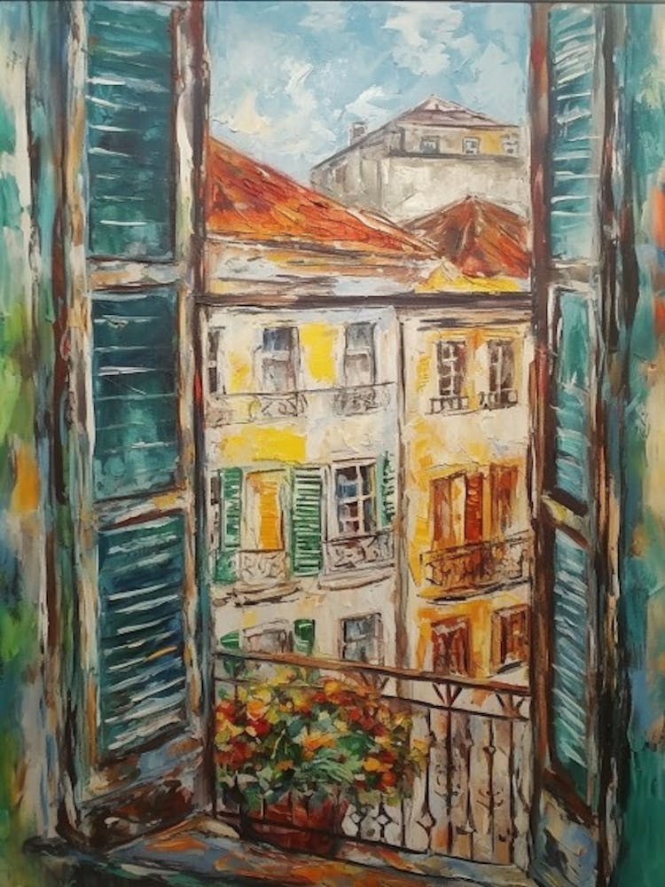 Window View Of Lisbon Portugal Impressionism Style 2