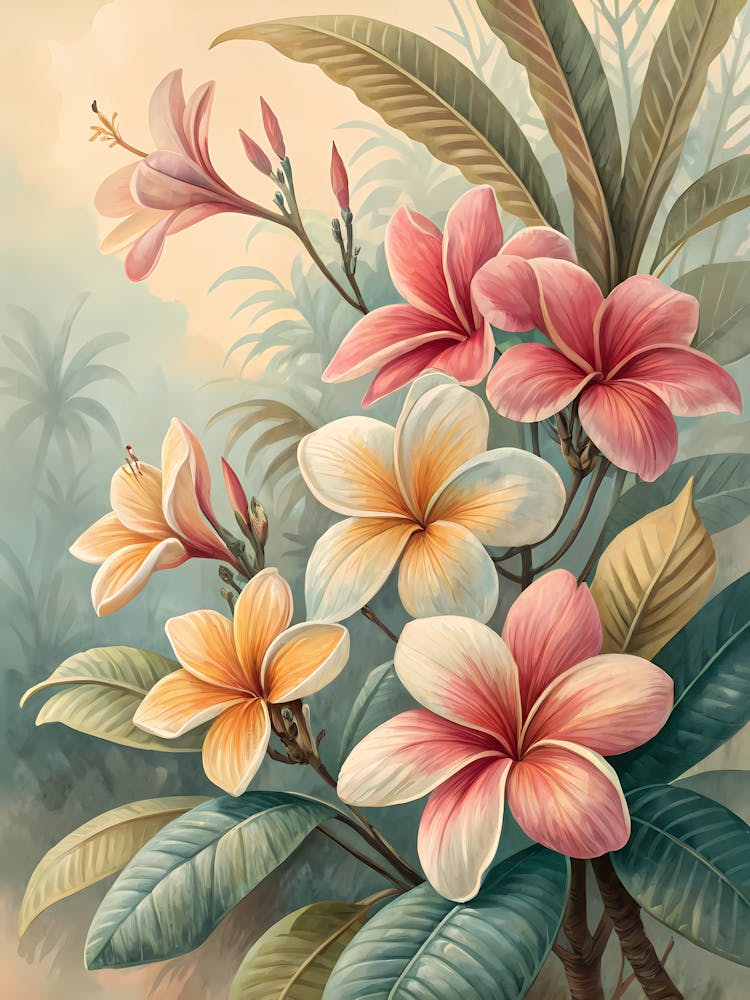 Collection de Fleurs Tropicales Style Peinture à l'Huile