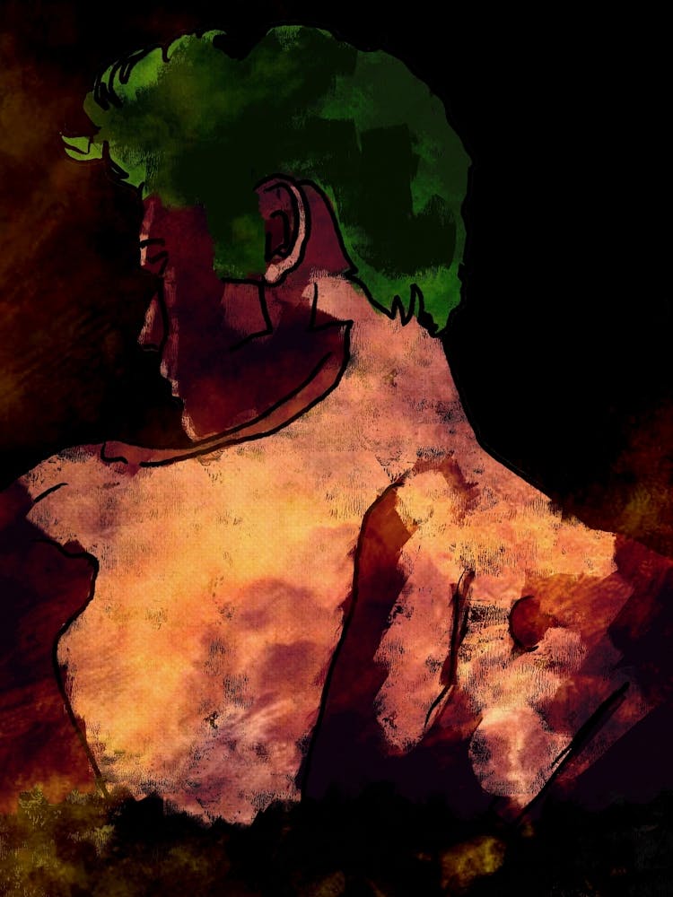 Portrait of a man with green hair