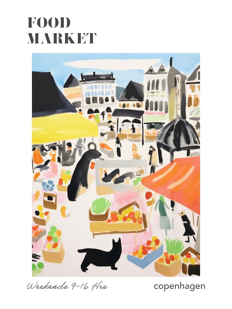 The Food Market In Copenhagen 1 Illustration Poster