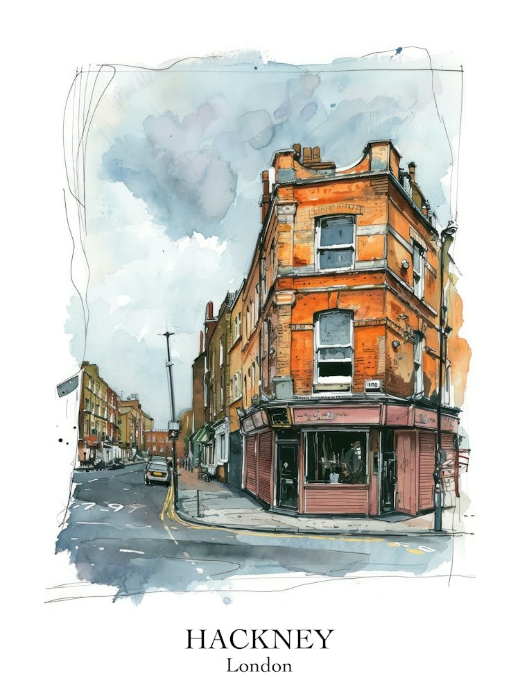 Hackney London Borough   Street Watercolour 9 Poster