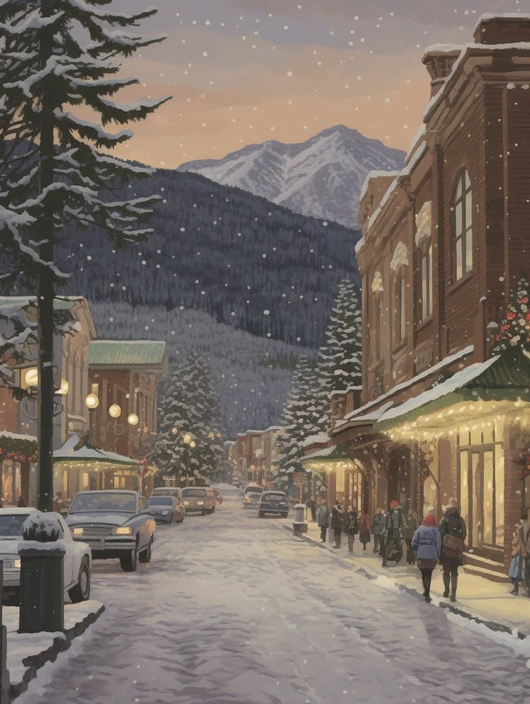Illustration Hivernale Vintage - Leavenworth Washington 3