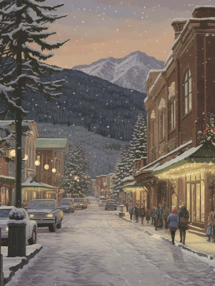 Vintage Winter Illustration Leavenworth Washington 3