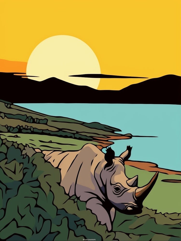 Rhino & The Sunset In The Dry Landscape 2