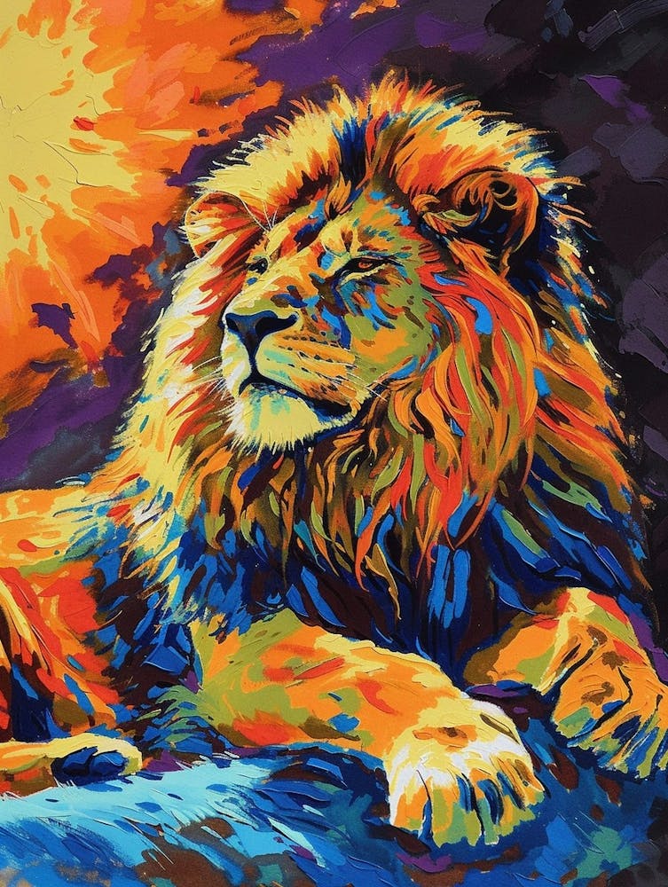 Asiatic Lion Resting In The Sun Fauvist Painting 1