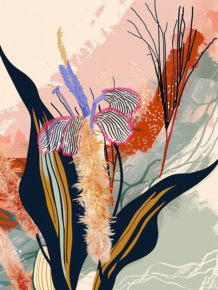 Colourful Flower Illustration Fountain Grass 1