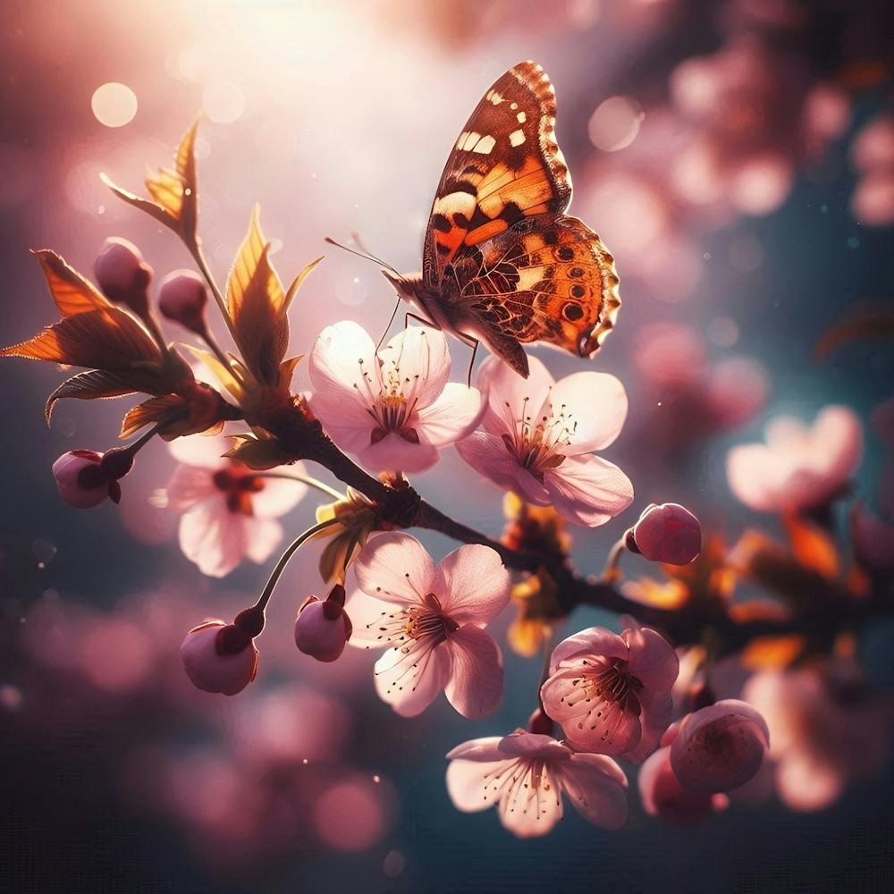 Butterfly On Cherry Blossoms