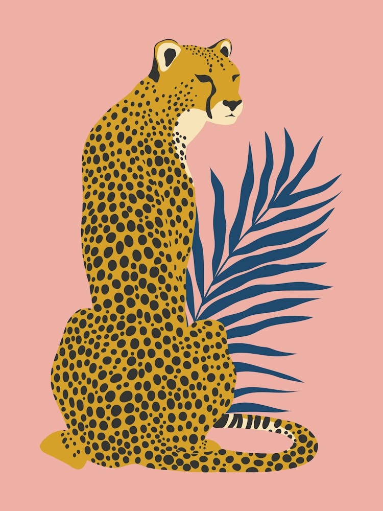 Gepard mit tropischen Blättern - Rosa