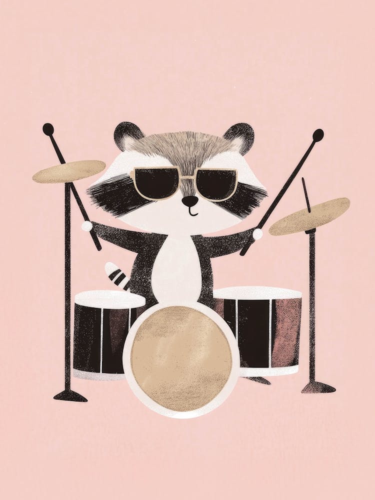 Raccoon Playing Drums