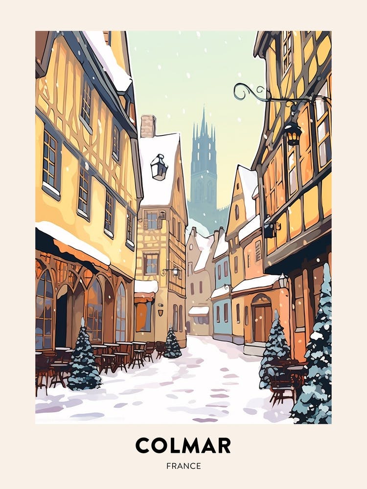 Affiche de voyage vintage d'hiver Colmar France 1