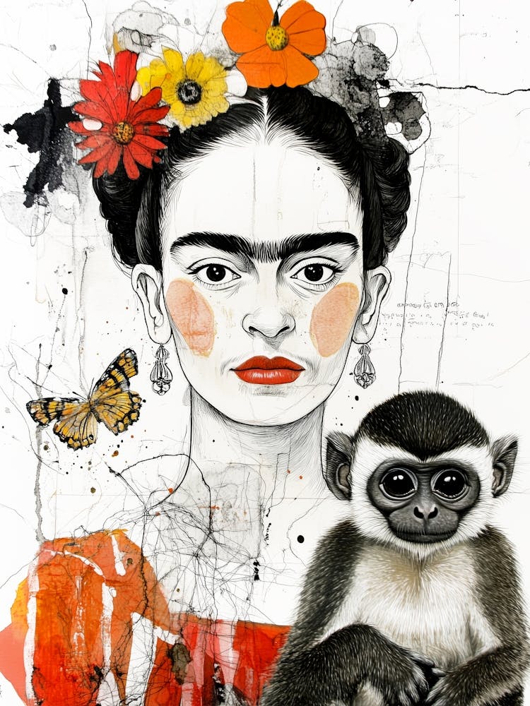 Frida Kahlo and monkey