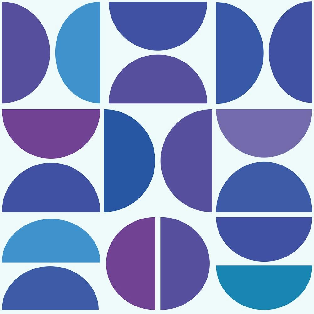 Mid Century Blue and Purple Geometric Half Circles