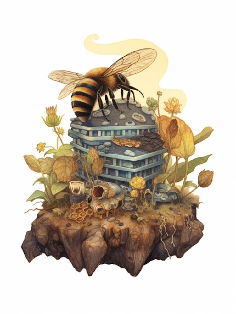 Schokoladen-Sandbiene Bienenstock Aquarell-Illustration 2