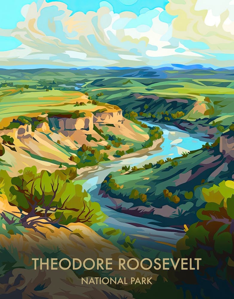 Theodore Rooselvelt National Park Travel Poster Illustration Style 3