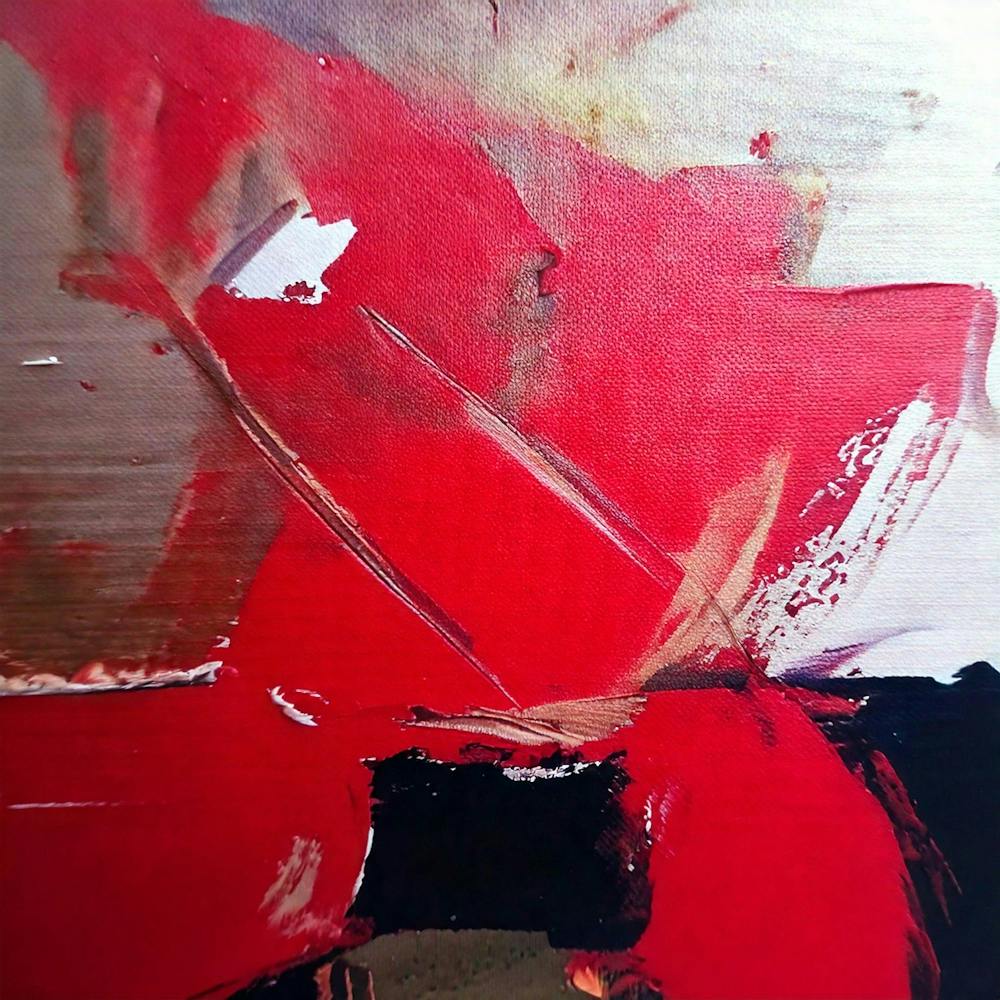 Abstract Painting, Acrylic On Canvas, Red Color