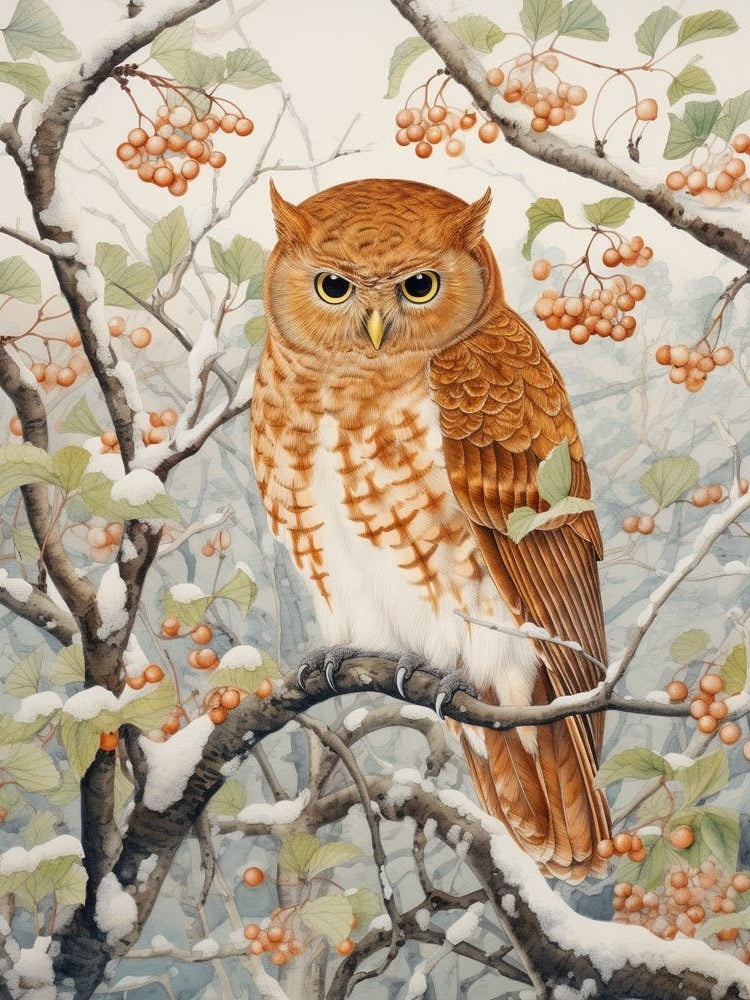 Winter Bird Painting Eastern Screech Owl 2