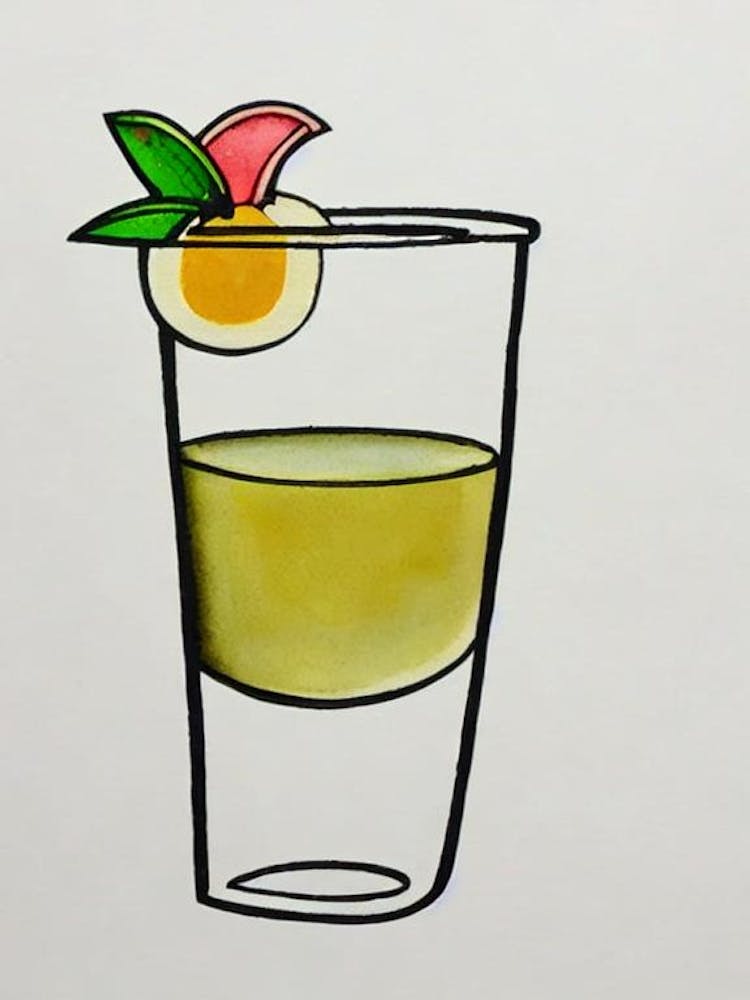 Sour Apple MCocktail Poster artini Minimal Line Drawing With Watercolour Cocktail Poster
