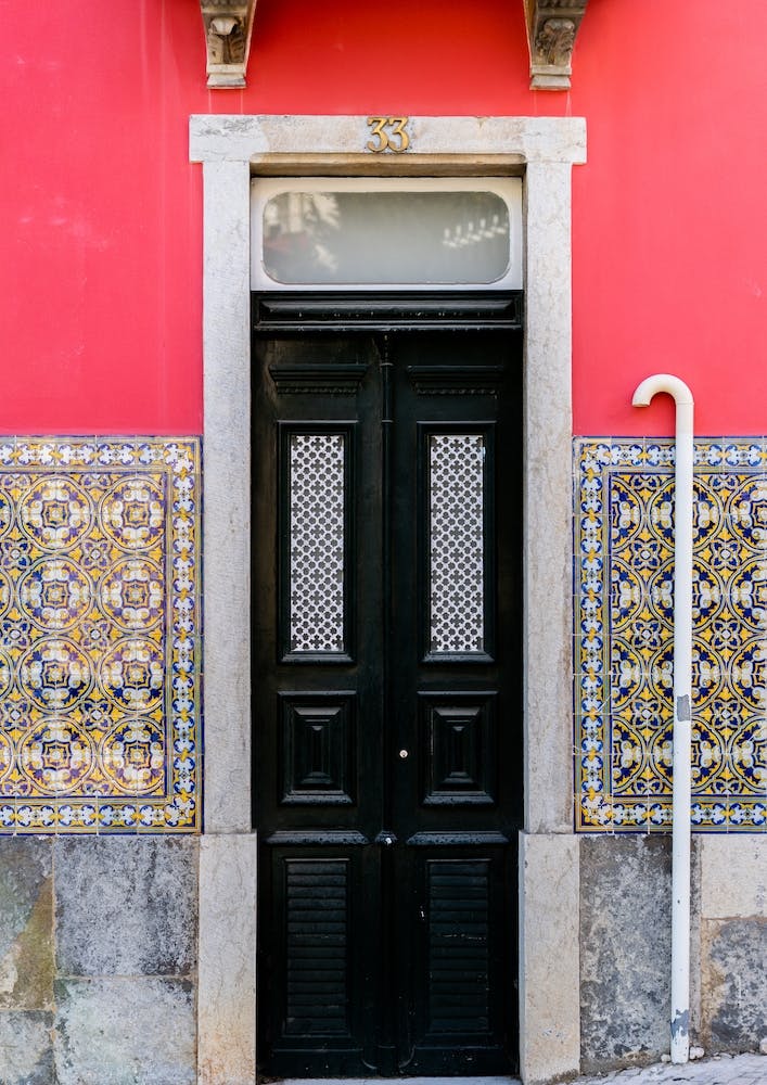 The Black Door With The Pink Wall Cascais Portgual