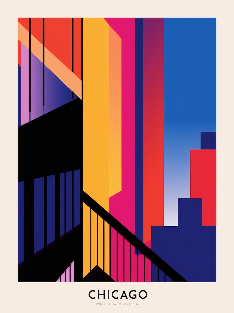 Willis Tower Skydeck 3 Chicago Colourful Travel Poster