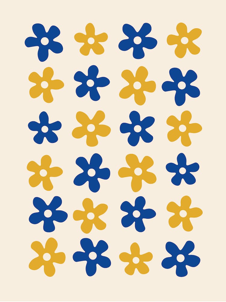 Blue And Yellow Flowers on cream background