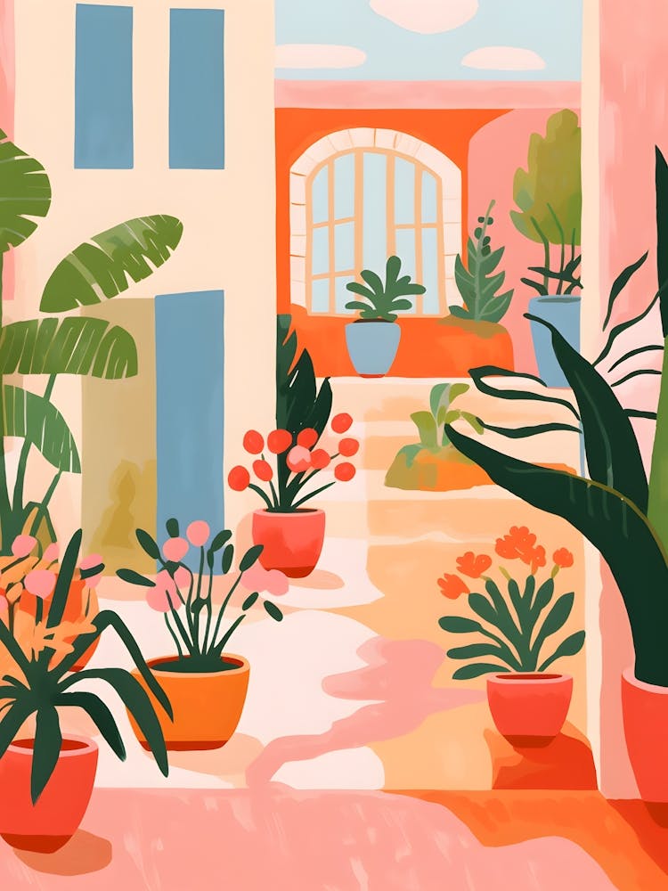 Boho Matisse Style Garden Of Potted Plants