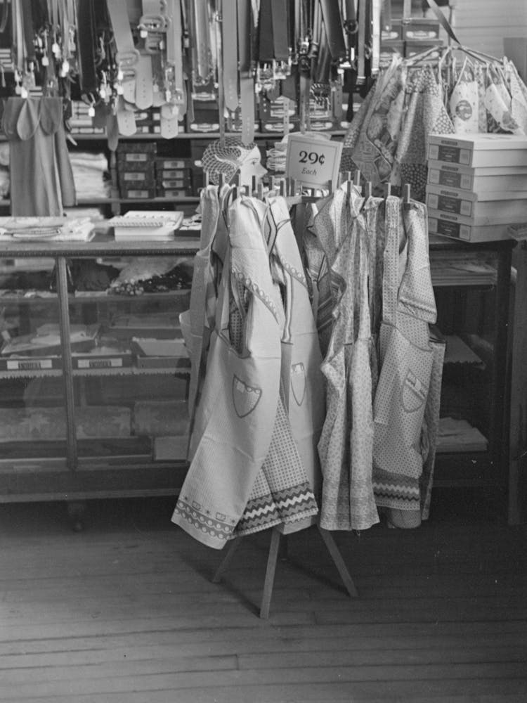 Aprons On Display In General Store, Ray, North Dakota By Russell Lee