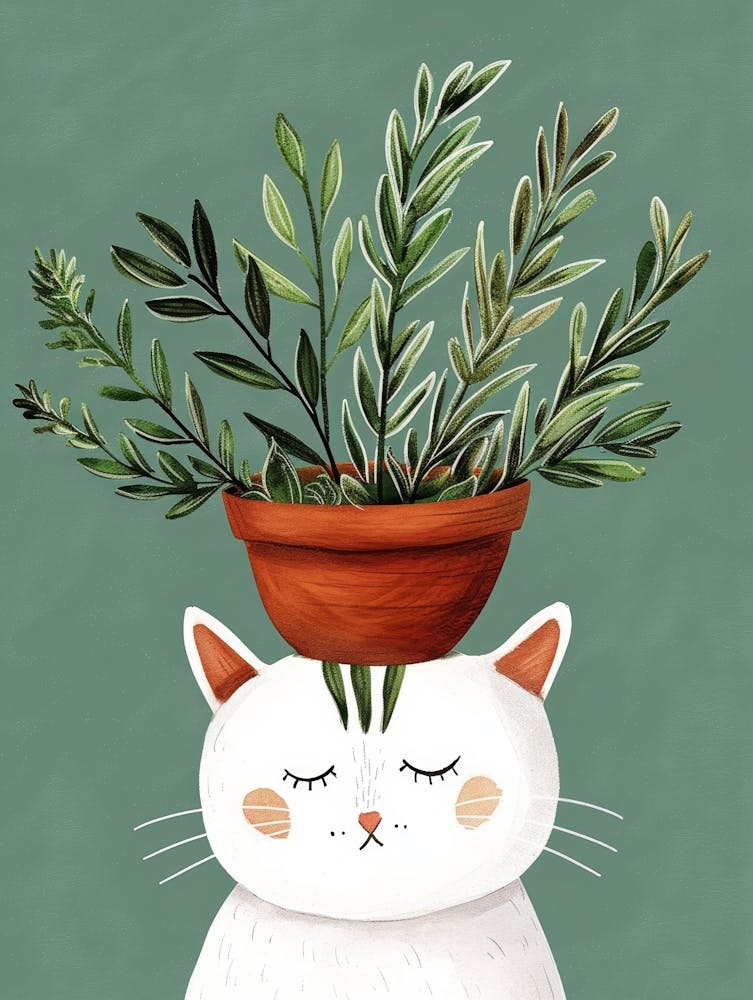 Cat With Plants On Its Head