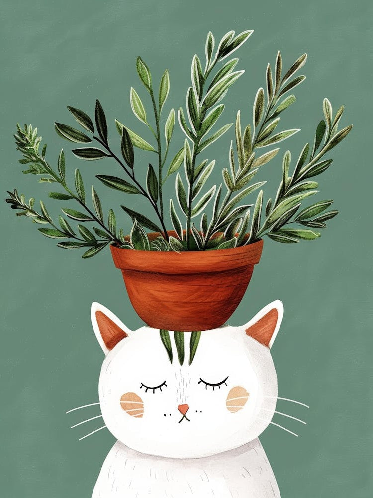 Cat With Plants On Its Head