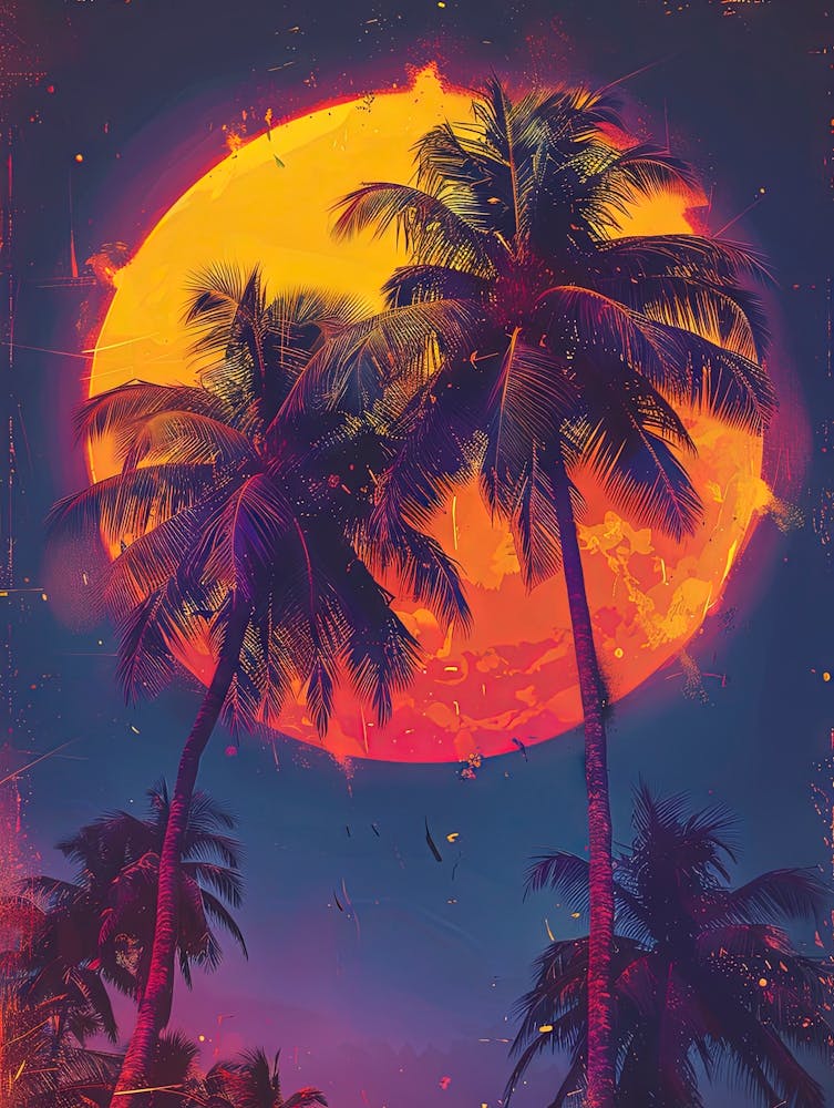 Full Moon Over Palm Trees