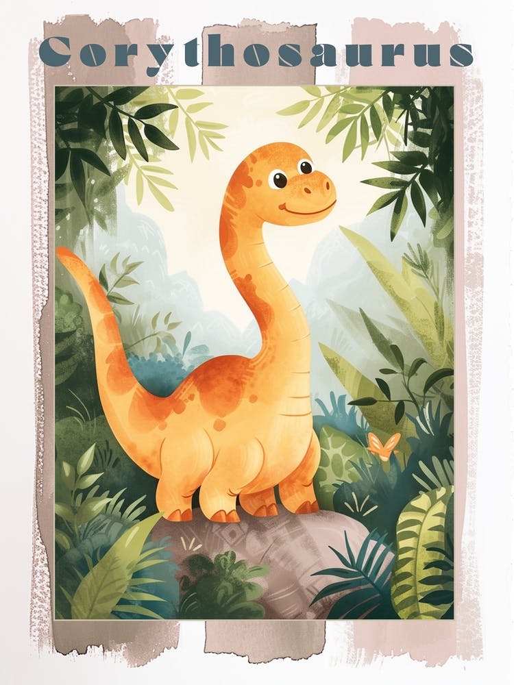 Cute Cartoon Corythosaurus Dinosaur Poster