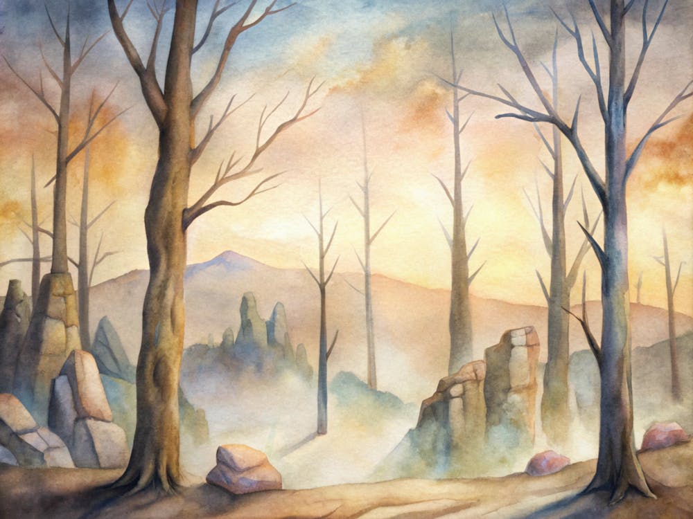 A Minimalist Poster Of Petrified Trees In An Ancie