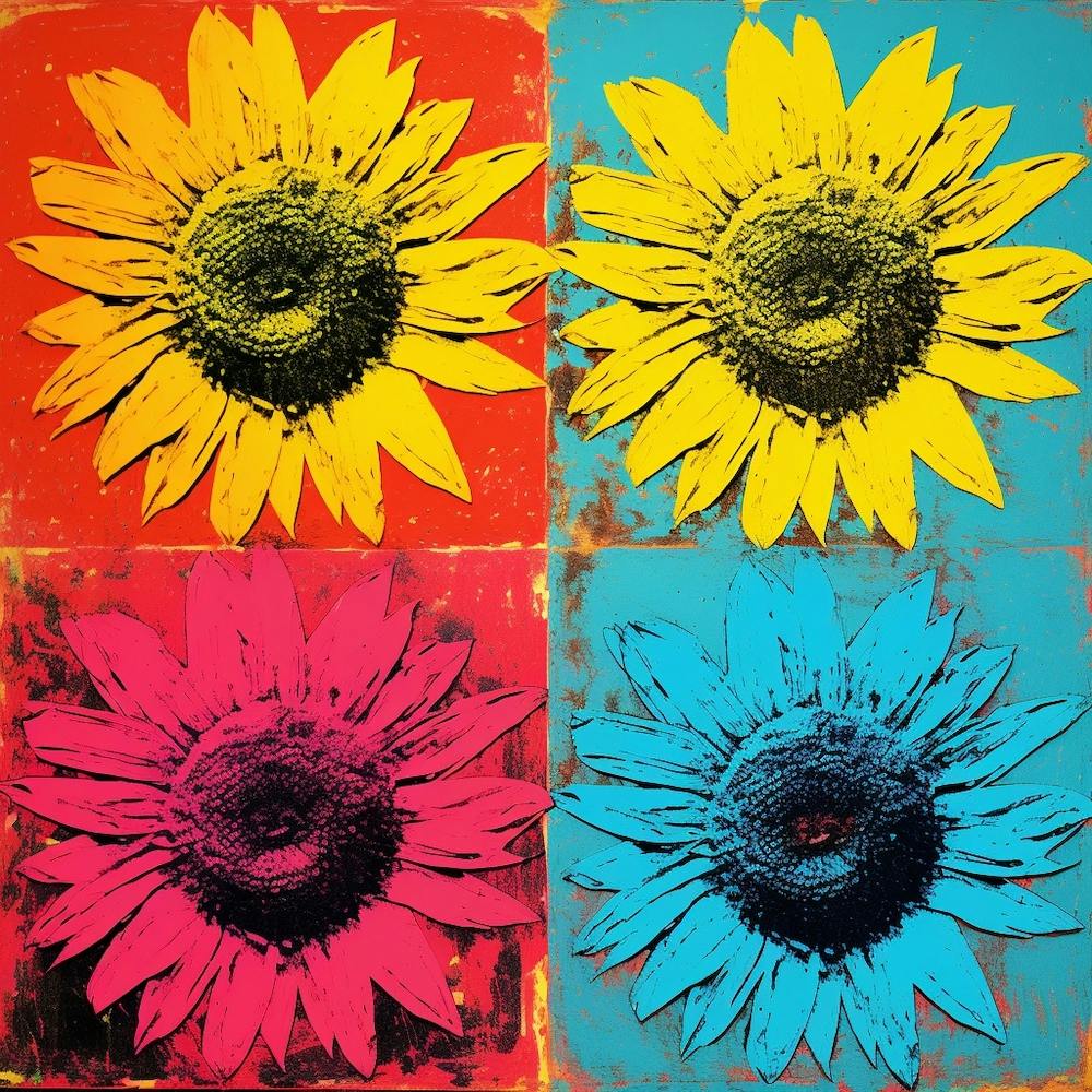 Andy Warhol Style Pop Art Flowers Sunflower 3 Square