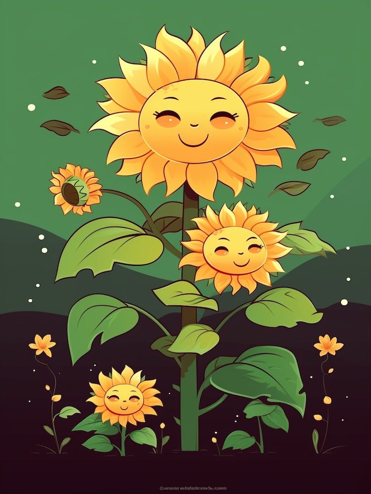 Sunflowers Kawaii Illustration 3