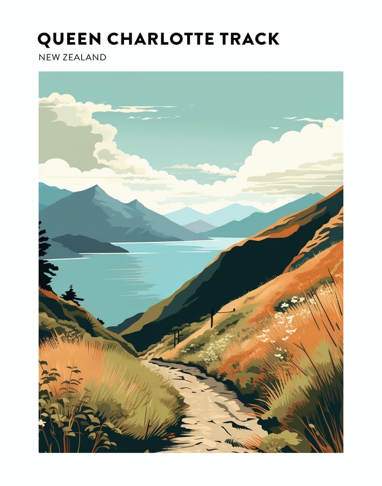 Queen Charlotte Track New Zealand 1 Hiking Trail Landscape Poster