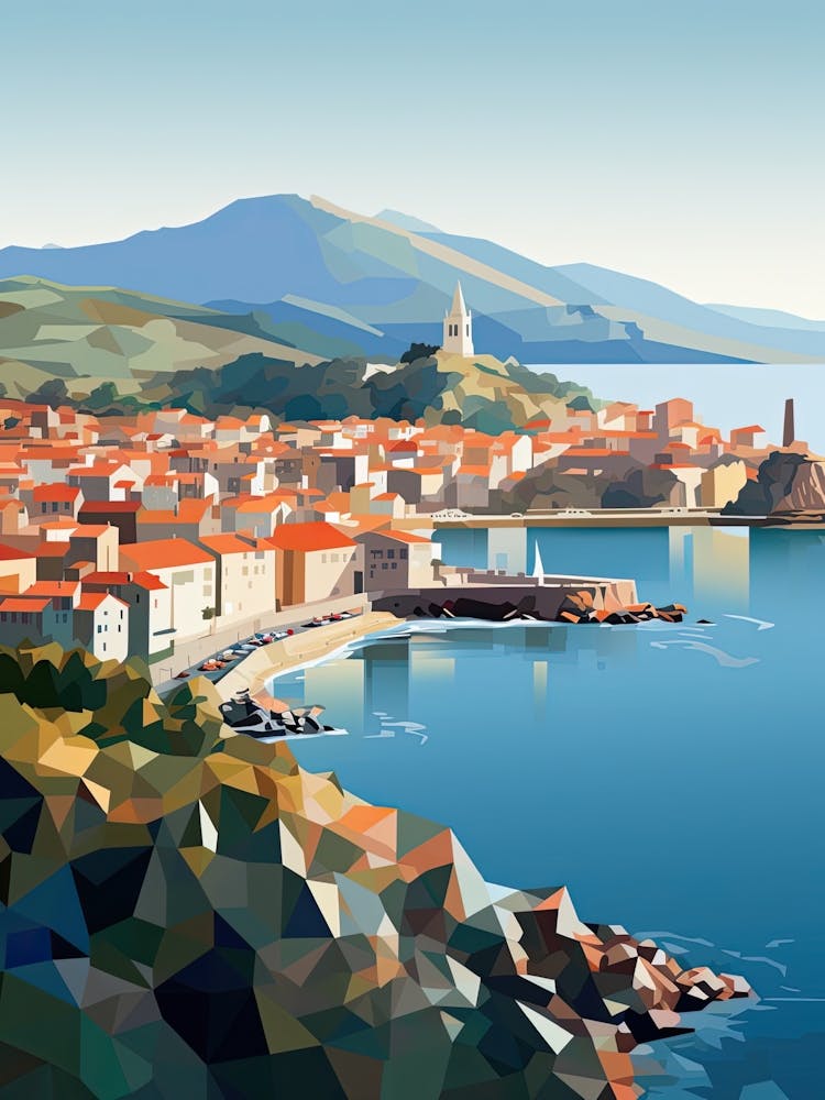 Collioure, France, Geometric Illustration 1